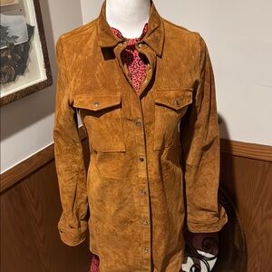 Tan Utility Jacket with Suede Texture and Classic Collar